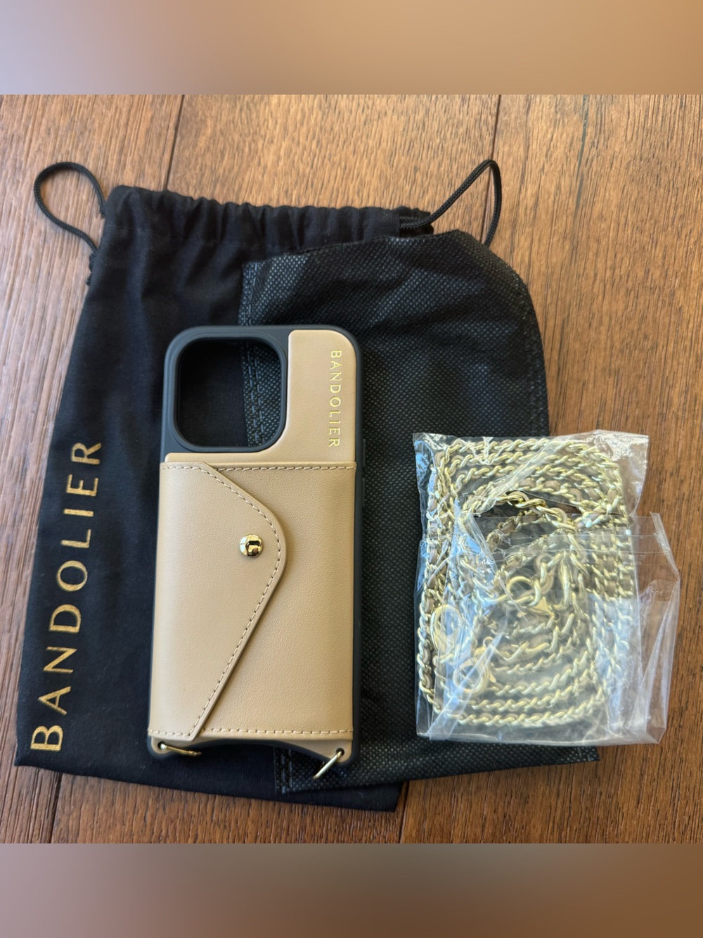 Bandolier Lily duet Tan/
Gold phone Leather Crossbody and wristlet set.